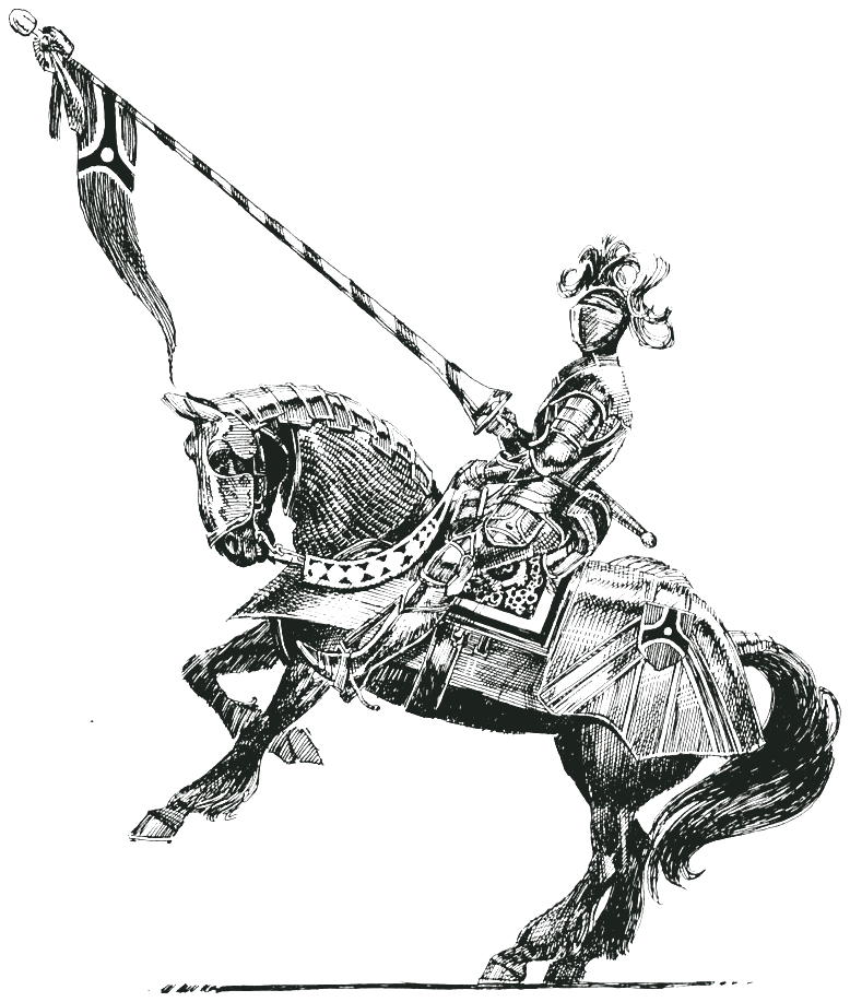 Engraved knight bearing a standard